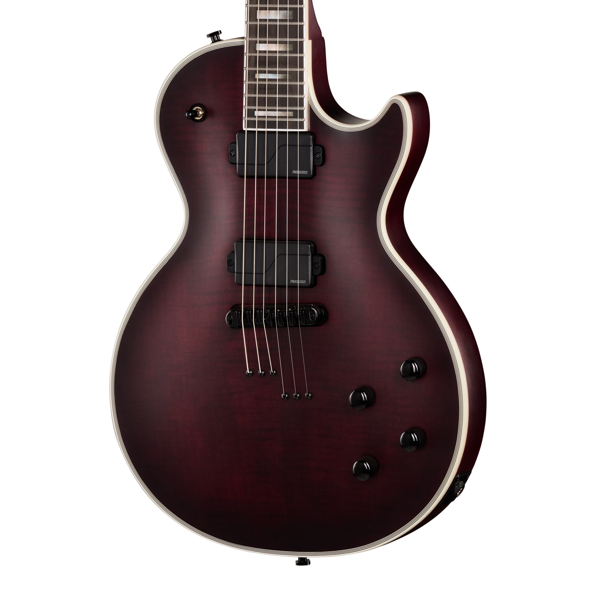 E-Gitarre, Mahagonikorpus, Burgunderrot, Doppel-Humbucker, Cremefarbene Einfassung